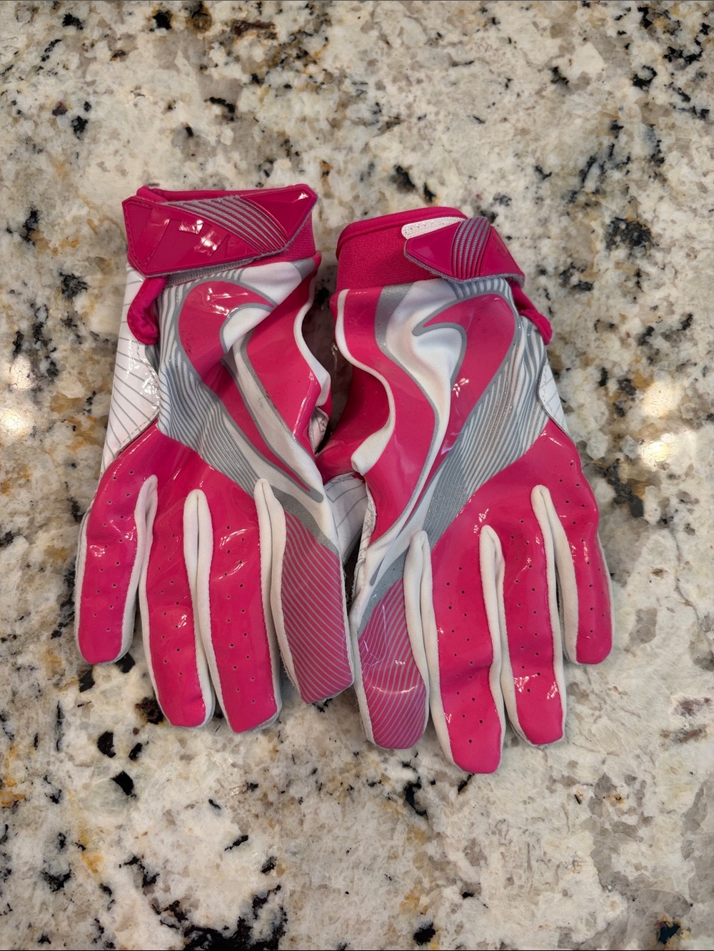 Pink Athletic Gloves with Gray & White Accents